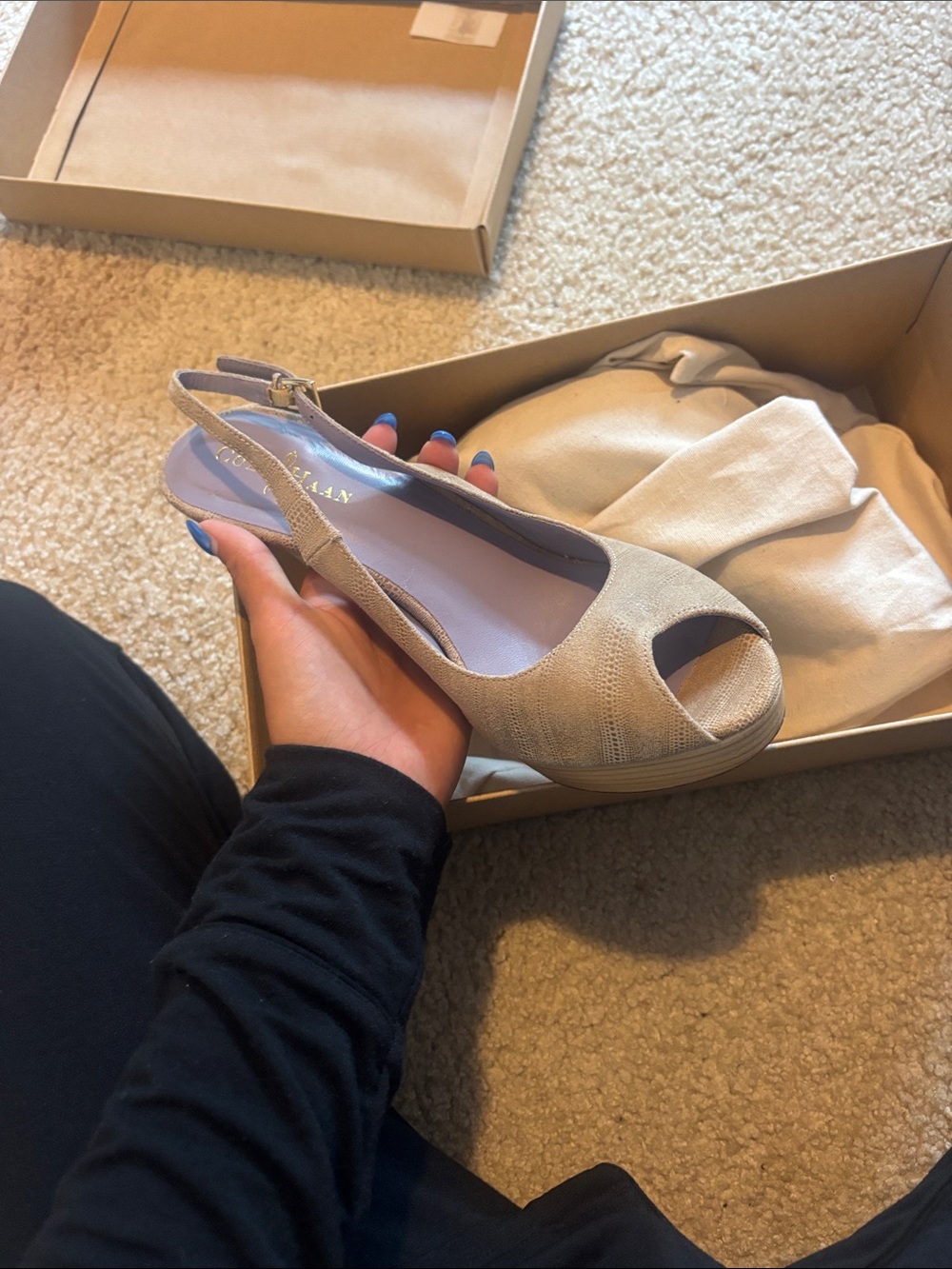Cole Haan Taupe Peep-Toe Slingback Heels